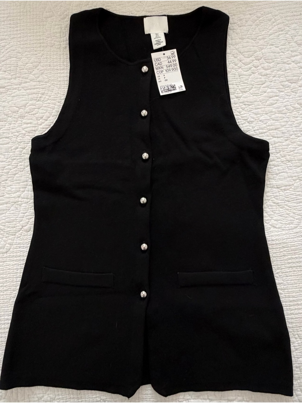 H&M Black Sleeveless Button-Front Top with Jewel Buttons
